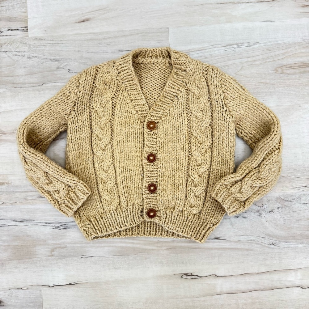 Vintage Handmade Chunky Knit Toddler Unisex Cardigan - Boho Natural 2T